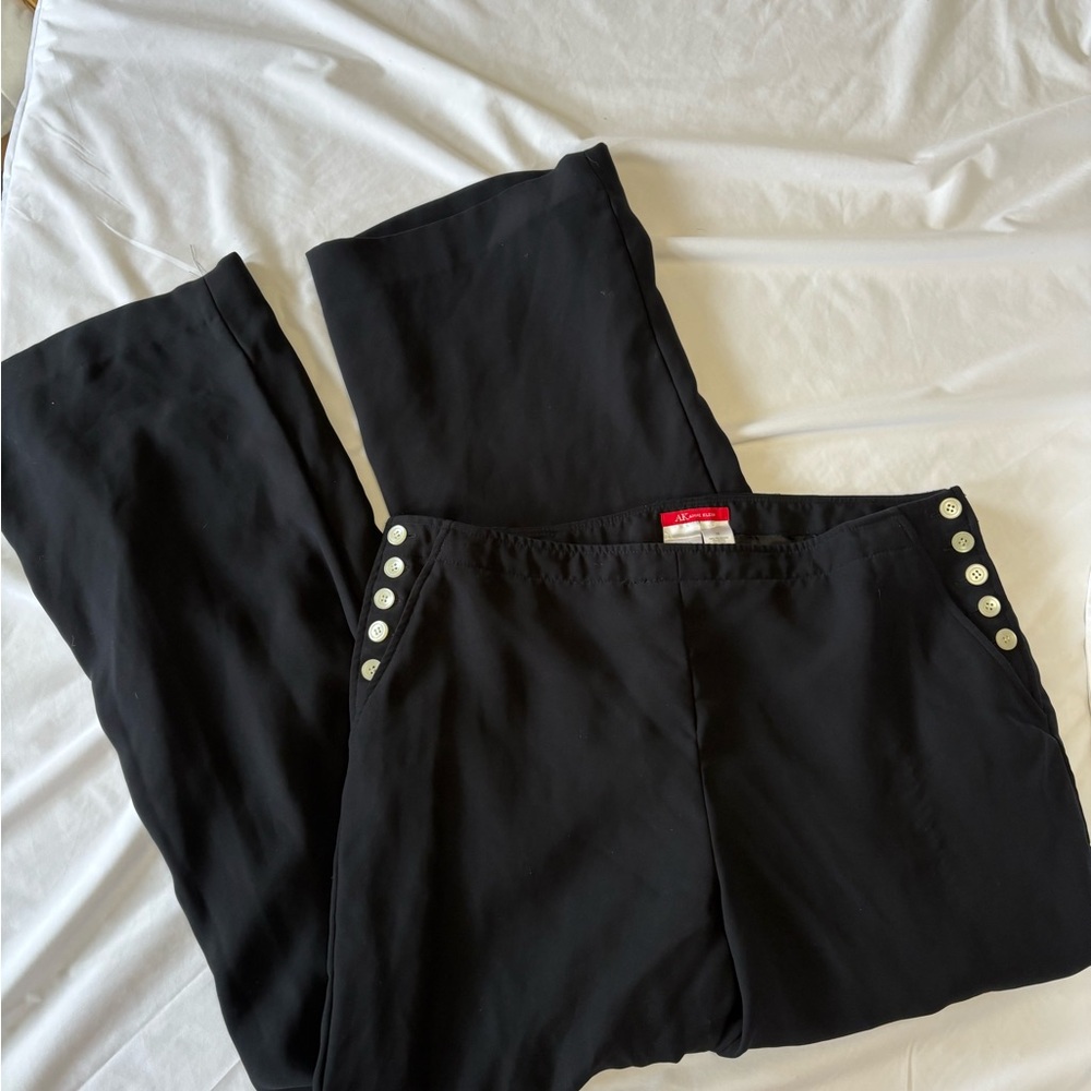 Anne Klein Button Accented Black Slacks, Size 14